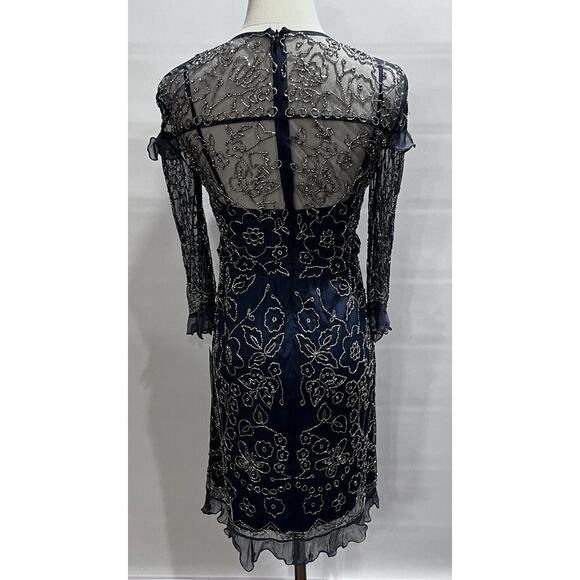Needle & Thread Linear Butterfly Beaded Sheer Mesh Shift Dress Sz 4 India Made - Picture 8 of 16